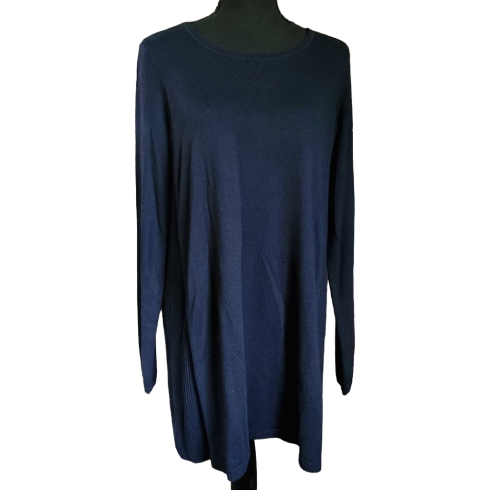 J.Jill Women's Knit Ribbed Detail Crewneck Viscose Tunic Sweater sz Sm Tall